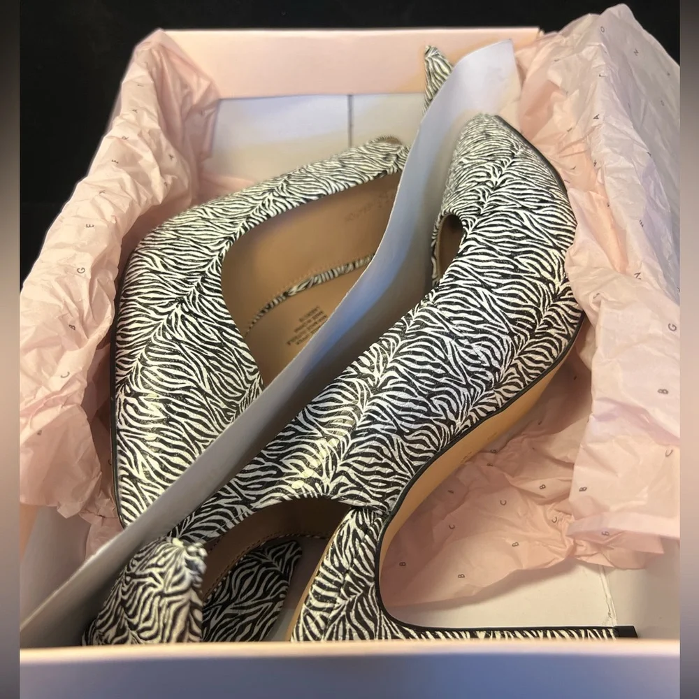 NWT BCBGeneration Henaya Black/White Zebra Slingback Knotted Bow Pumps - Picture 4 of 5